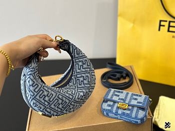 Fendigraphy Mini Light blue FF denim fabric mini bag 8BS081AS3FF1PLN 16cm