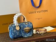 Louis Vuitton Nano Speedy Monogram Denim Women's Blue Bag 16cm x 9.5cm - 1