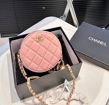 CHANEL Matelasse Round Chain Shoulder Bag Leather Metallic Pink 12cm x 12cm