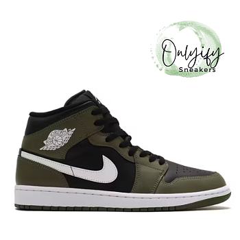 Air Jordan 1 Mid Black White Olive DQ8426-092