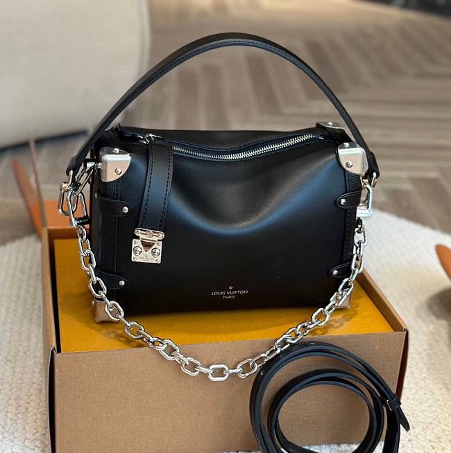 Louis Vuitton LV Women Side Trunk MM Handbag Black Grained Calf Leather M25160 23cm x 16cm - 1