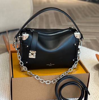Louis Vuitton LV Women Side Trunk MM Handbag Black Grained Calf Leather M25160 23cm x 16cm