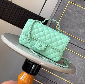 Chanel Mini Flap Bag with Top Handle   Lambskin & Lacquered Metal  Light Green 23cm