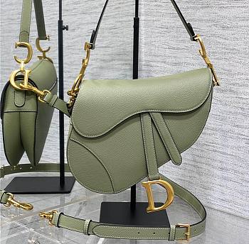 Dior Saddle Bag with Strap Cedar Green Grained Calfskin 25cm x 20cm x 6cm