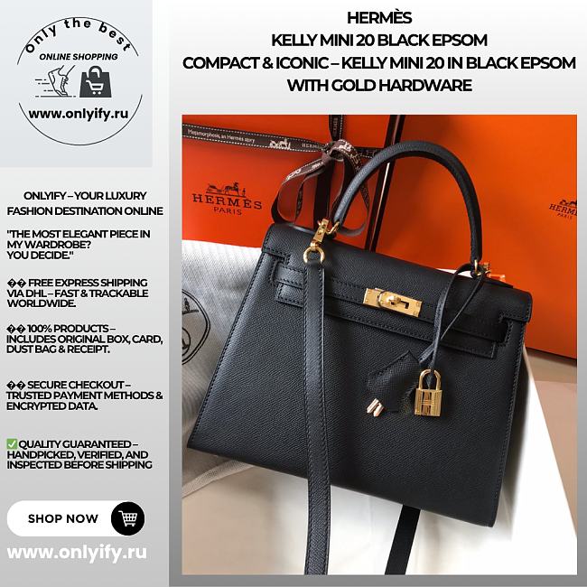 Hermès Kelly Mini 20 Black Epsom Compact & Iconic – Kelly Mini 20 in Black Epsom with Gold Hardware - 1