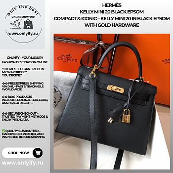 Hermès Kelly Mini 20 Black Epsom Compact & Iconic – Kelly Mini 20 in Black Epsom with Gold Hardware