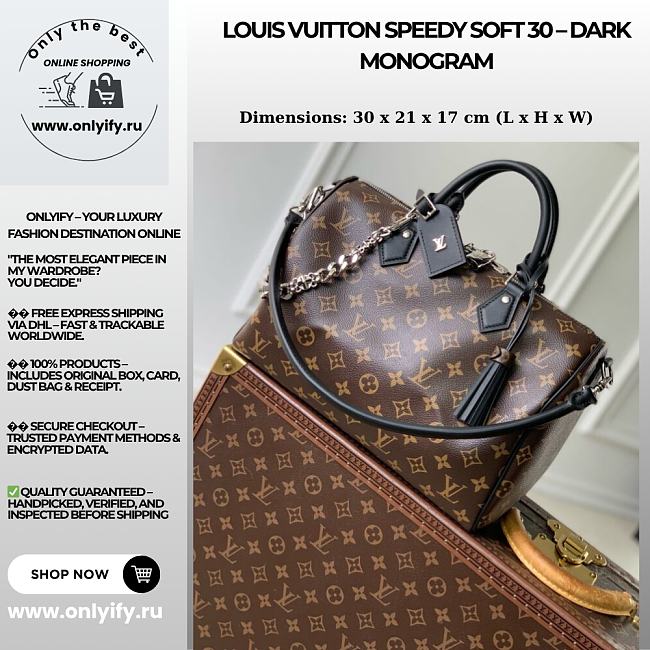 Louis Vuitton Speedy 25 Bandoulière – Monogram Canvas with Black Leather & Chain - 1