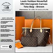 Louis Vuitton Neverfull MM Monogram Canvas Tote Bag – Brown - 1
