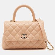 Chanel Coco Handle Small Flap Bag – Caviar Quilted Leather in Light Beige with Gold Hardware - 6