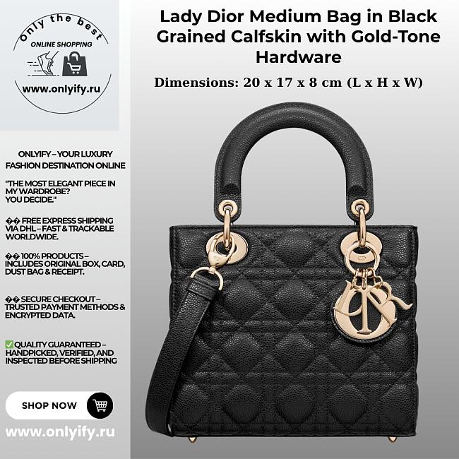 Lady Dior Medium Bag in Black Premium leather with Gold-Tone Hardware - 1