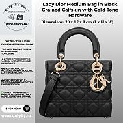 Lady Dior Medium Bag in Black Premium leather with Gold-Tone Hardware - 1