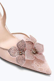 Rene Caovilla Floriane Slingback Pumps – Powder Pink Crystal Embellished Heels - 6