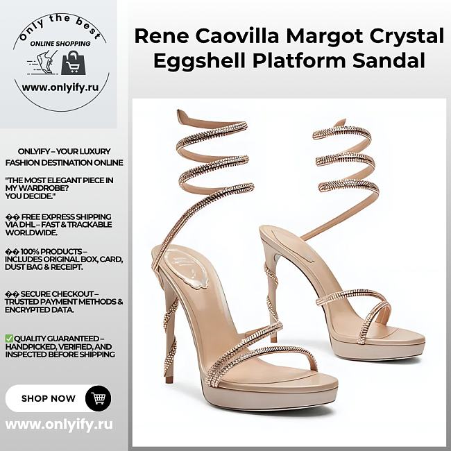 Rene Caovilla Cleo Platform Sandals – Nude Satin Crystal-Embellished Spiral Heels - 1
