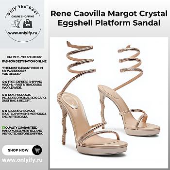 Rene Caovilla Cleo Platform Sandals – Nude Satin Crystal-Embellished Spiral Heels
