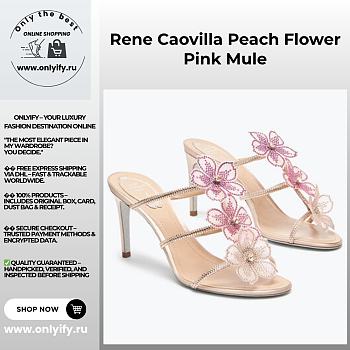 Rene Caovilla Peach Flower Mules – Pink Satin Crystal Embellished Slip-On Heels