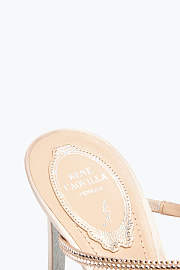 Rene Caovilla Peach Flower Mules – Pink Satin Crystal Embellished Slip-On Heels - 3