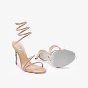 Rene Caovilla Cleo Platform Sandals – Nude Satin Crystal-Embellished Spiral Heels - 4