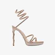 Rene Caovilla Cleo Platform Sandals – Nude Satin Crystal-Embellished Spiral Heels - 3