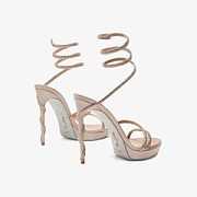 Rene Caovilla Cleo Platform Sandals – Nude Satin Crystal-Embellished Spiral Heels - 5