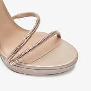 Rene Caovilla Cleo Platform Sandals – Nude Satin Crystal-Embellished Spiral Heels - 6