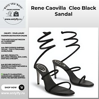 Rene Caovilla Cleo Sandals – Black Satin Crystal-Embellished Spiral Heels