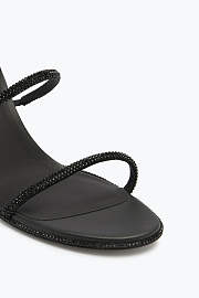 Rene Caovilla Cleo Sandals – Black Satin Crystal-Embellished Spiral Heels - 2