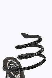 Rene Caovilla Cleo Sandals – Black Satin Crystal-Embellished Spiral Heels - 5