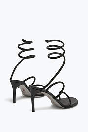 Rene Caovilla Cleo Sandals – Black Satin Crystal-Embellished Spiral Heels - 4