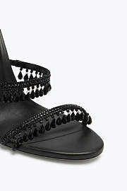 Rene Caovilla Cleo Sandals – Black Satin Heels with Crystal Fringe Spiral Strap - 3