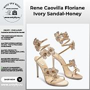 Rene Caovilla Cleo Sandals – Gold Satin Heels with Crystal Embellished Floral Spiral Strap - 1