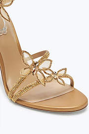 Rene Caovilla Cleo Sandals – Gold Crystal-Embellished Heels with Floral Spiral Wrap - 5
