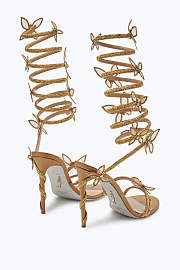 Rene Caovilla Cleo Sandals – Gold Crystal-Embellished Heels with Floral Spiral Wrap - 3