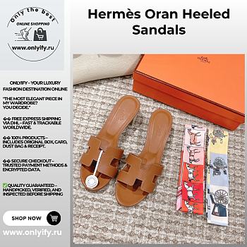 Hermès Oran Heeled Sandals – Tan Leather “H” Slides with Block Heel
