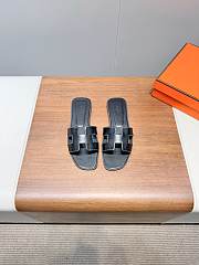 Hermès Oran Sandals – Black Calfskin Leather “H” Slides - 2