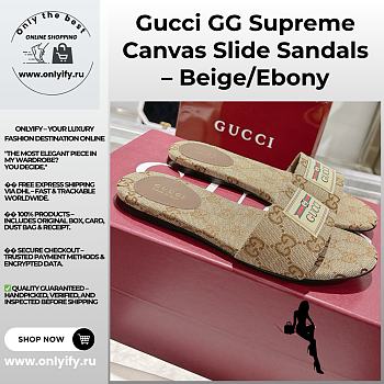 Gucci GG Supreme Canvas Slide Sandals – Beige/Ebony