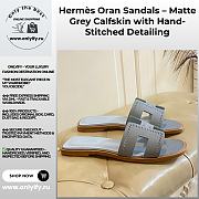 Hermès Oran Sandals – Matte Grey Calfskin with Hand-Stitched Detailing - 1