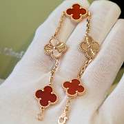 Alhambra-Inspired Clover Bracelet – Red Stone & Gold Titanium - 2