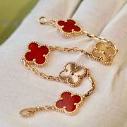 Alhambra-Inspired Clover Bracelet – Red Stone & Gold Titanium - 3