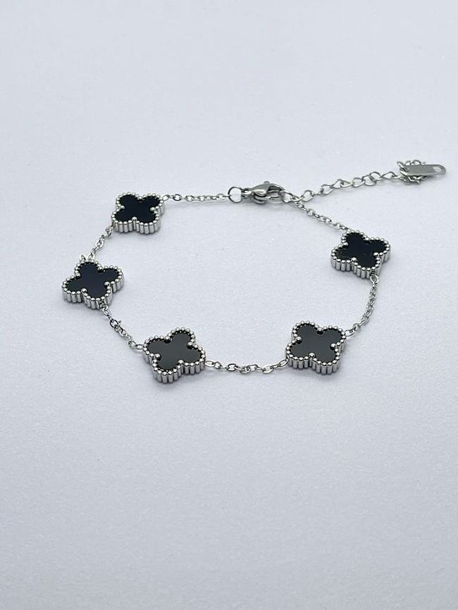 Silver Black Clover Bracelet – Van Cleef & Arpels Inspired - 1