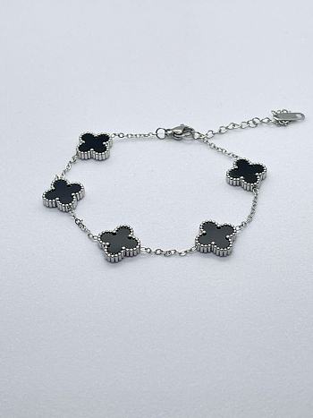 Silver Black Clover Bracelet – Van Cleef & Arpels Inspired