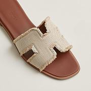 Hermès Oran Sandals Beige Canvas Fringe – Women's Flat Slide Sandals H251069Z A3350 - 5