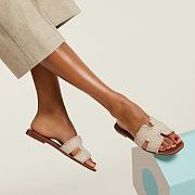 Hermès Oran Sandals Beige Canvas Fringe – Women's Flat Slide Sandals H251069Z A3350 - 2
