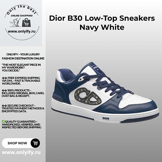 Dior B30 Low-Top Sneakers Navy White – Men's Luxury Sports Shoes - 1