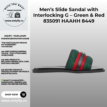 Men’s Slide Sandal with Interlocking G – Green & Red 835091 HAAHH 8449