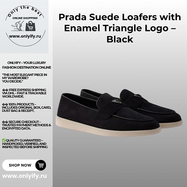 Prada Suede Loafers with Enamel Triangle Logo – Black - 1
