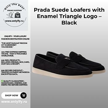 Prada Suede Loafers with Enamel Triangle Logo – Black