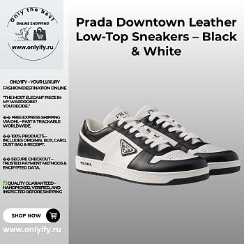 Prada Downtown Leather Low-Top Sneakers – Black & White