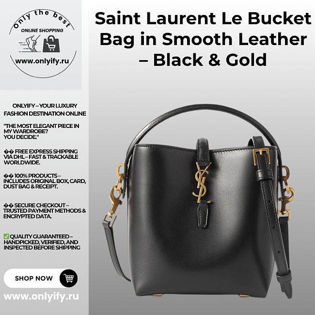 Saint Laurent Le Bucket Bag in Smooth Leather – Black & Gold - 1