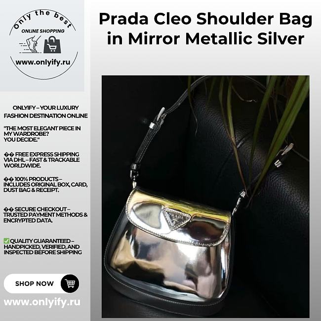 Prada Cleo Shoulder Bag in Mirror Metallic Silver - 1