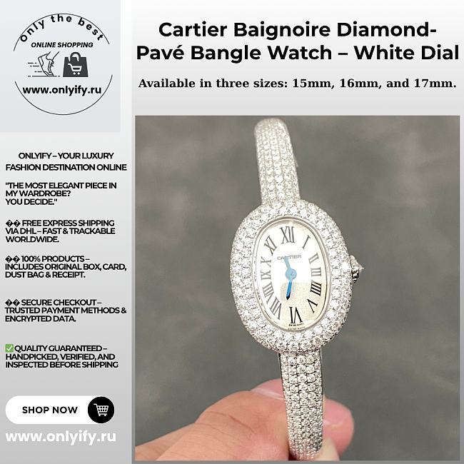 Cartier Baignoire Diamond-Pavé Bangle Watch – White Dial - 1